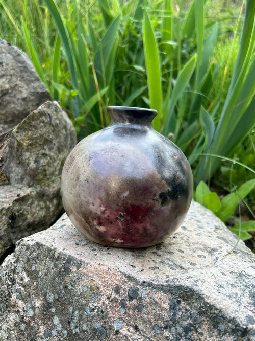 Pit Fired Ball Bud Vase